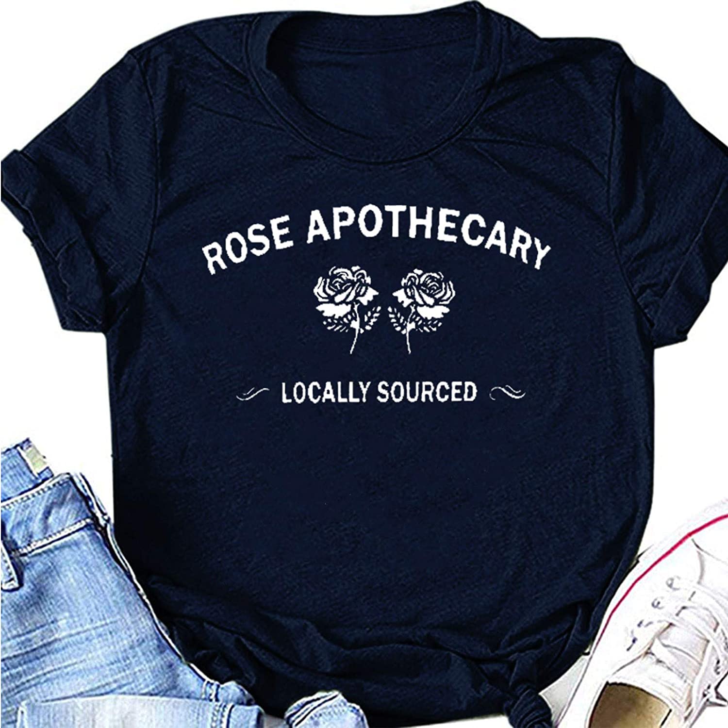 Dosoop Rose Apothecary Shirts for Women Rose Printed Novelty Shirt Funny Short Sleeve Summer Holiday