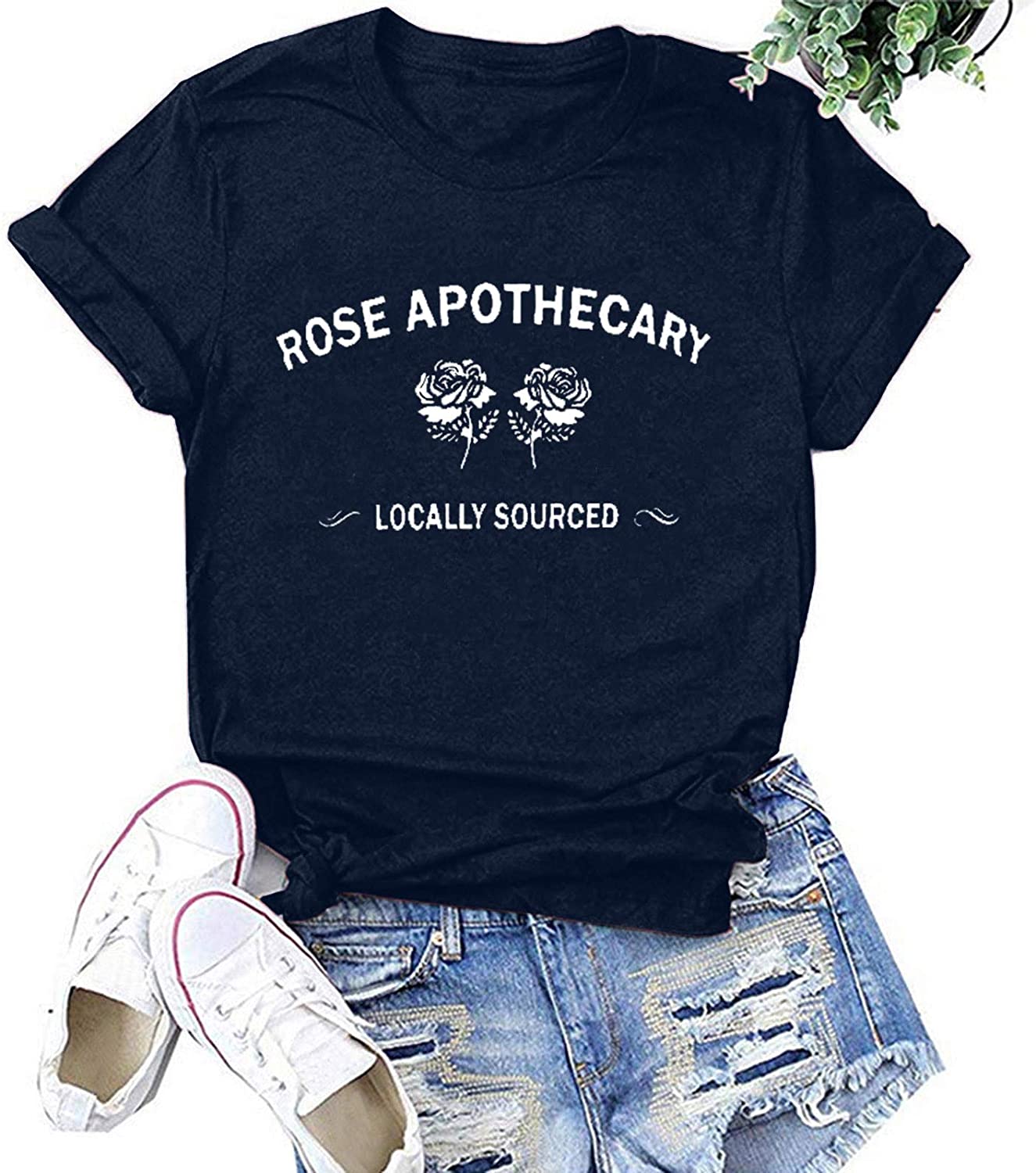 Dosoop Rose Apothecary Shirts for Women Rose Printed Novelty Shirt Funny Short Sleeve Summer Holiday