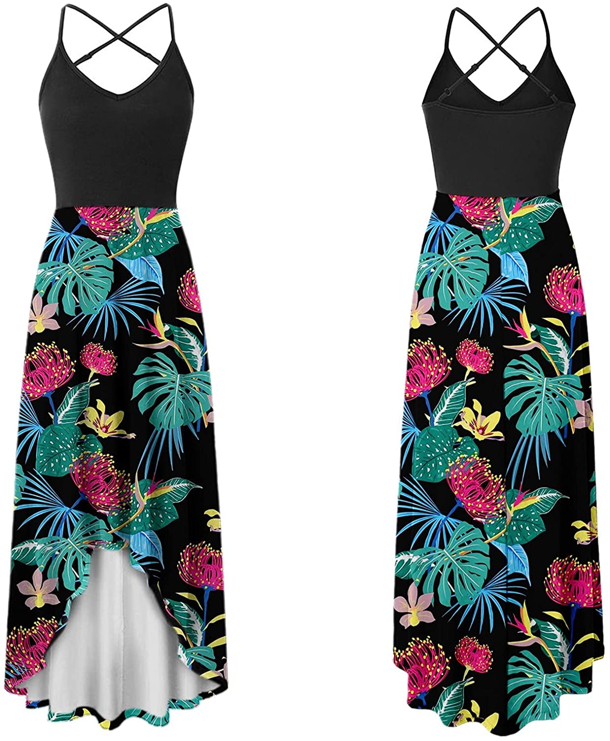 WYTong Women Sexy V-Neck Elegant Party Dress Irregular Hem Prints Long Party Dress Spaghetti Strap D