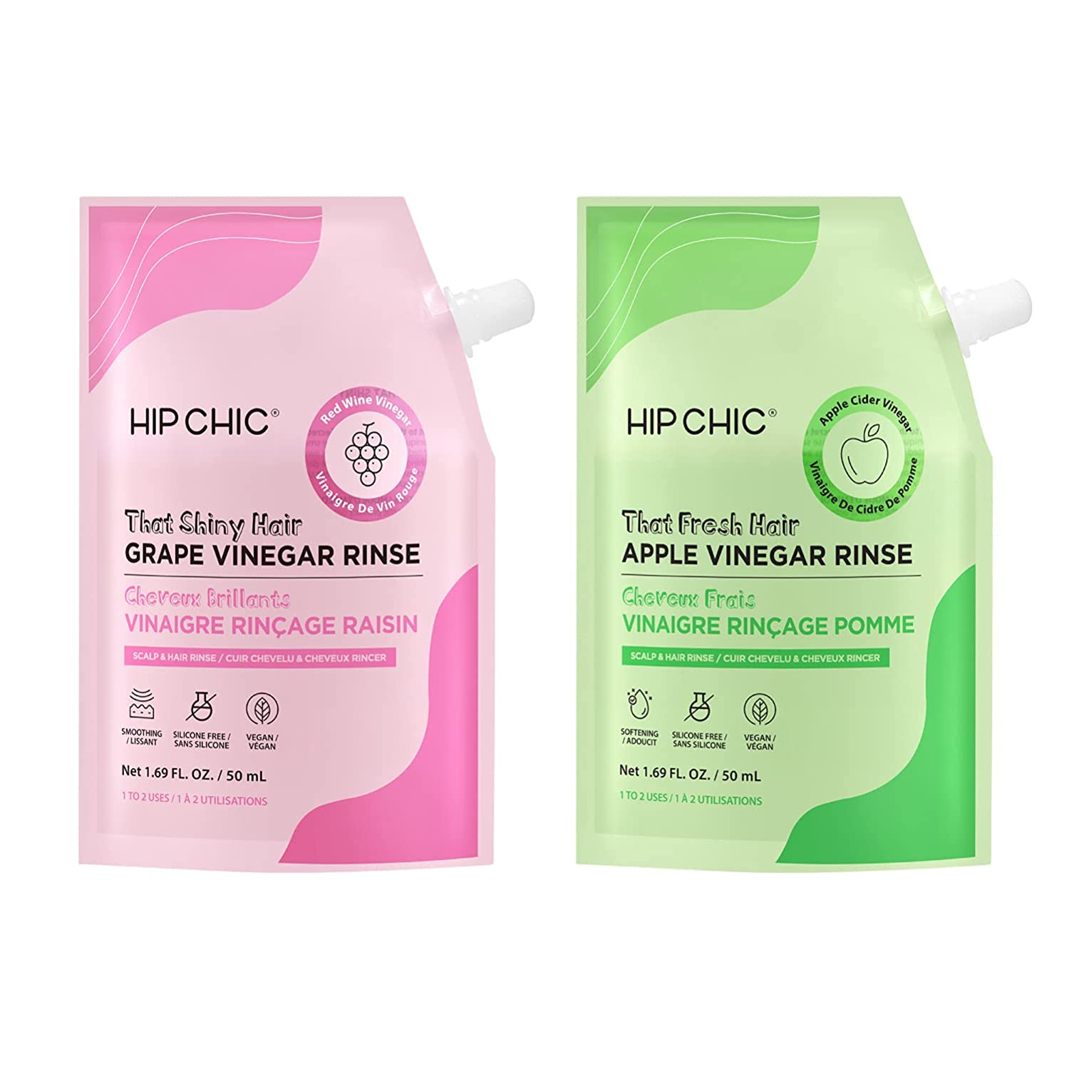 HIP CHIC That Fresh Hair Apple Vinegar Rinse + That Shiny Hair Grape Vinegar Rinse 1-Count of Each M