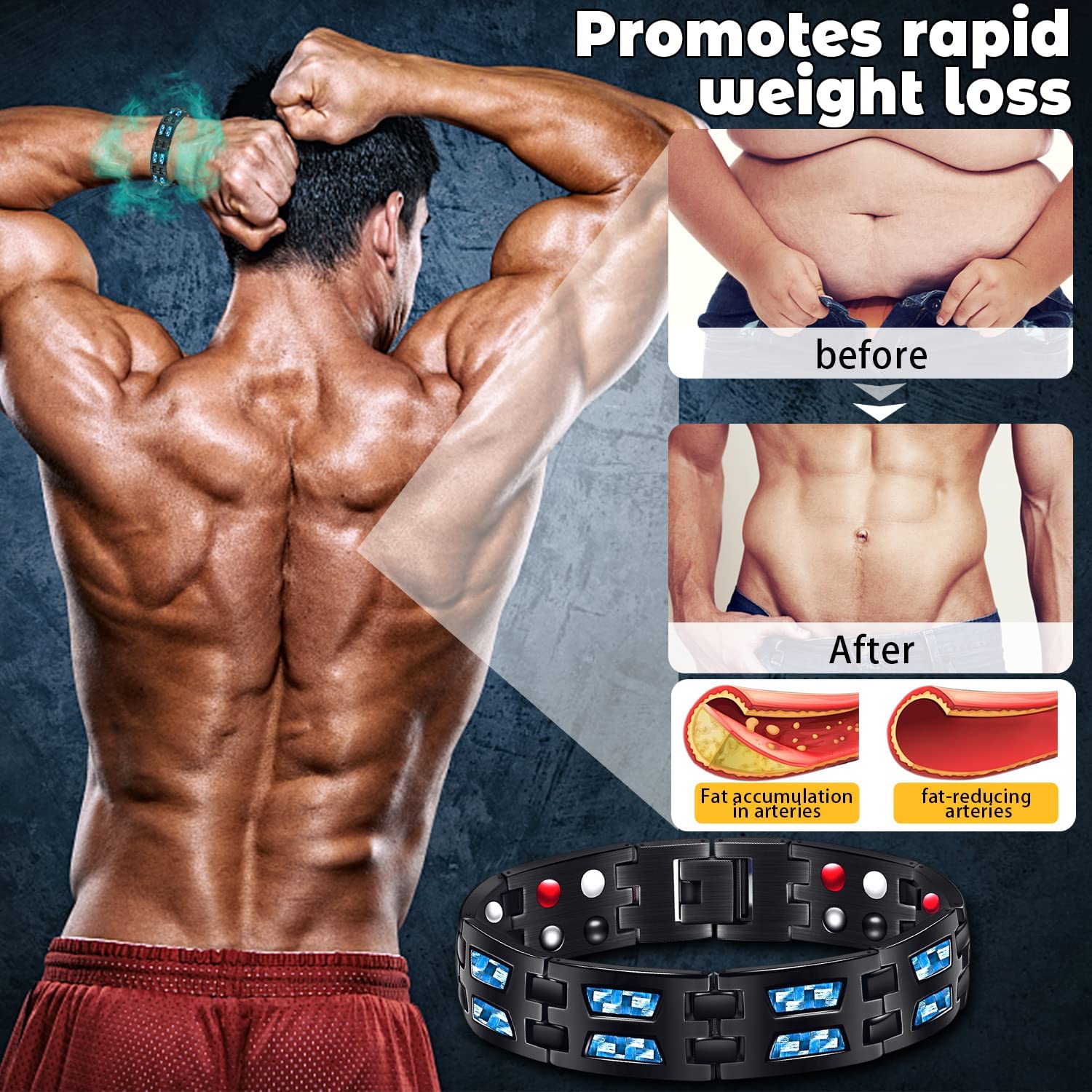 Titanium Power Bracelet, Lymph Detox Bracelet for Men