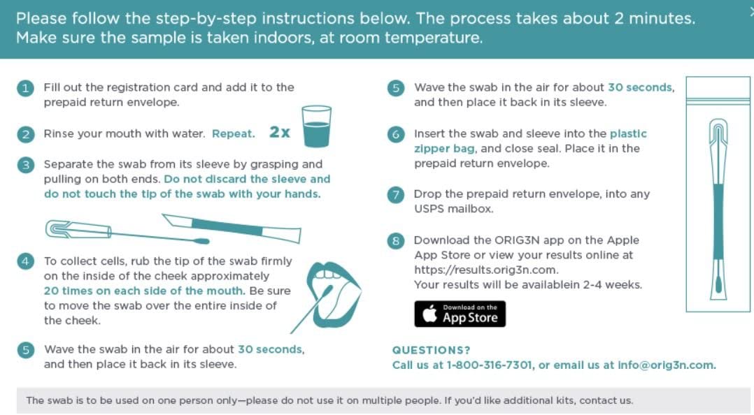 ORIG3N Genetic Home Mini DNA Test Kit, Recovery & Renewal