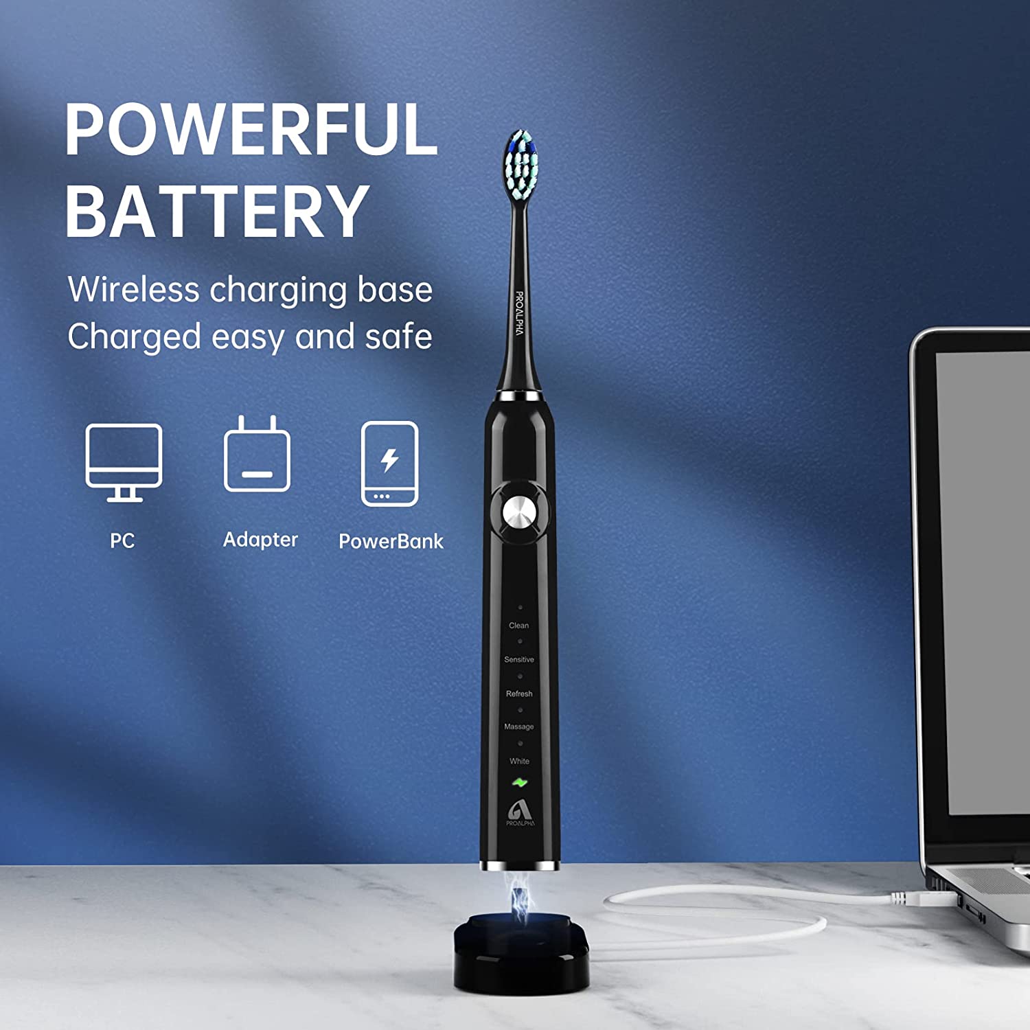 Proalpha Electric Toothbrush for Adults, Sonic Electric Toothbrushes With Travel Case, 6 Brush Heads