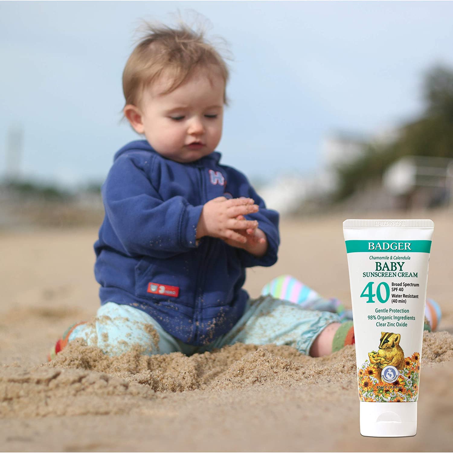 Badger SPF 40 Baby Sunscreen Cream - Reef-Friendly Broad-Spectrum Water-Resistant Baby Sunscreen wit