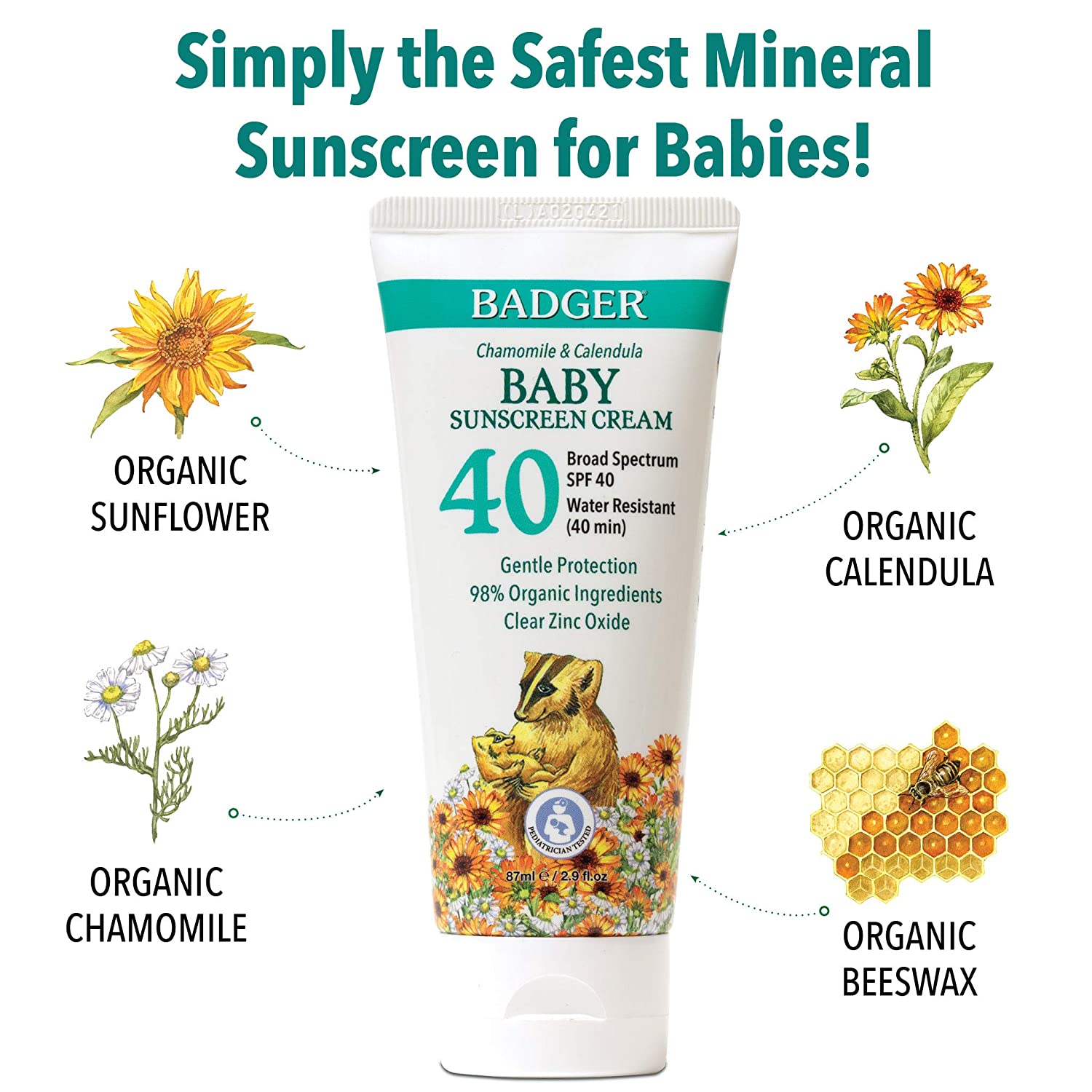 Badger SPF 40 Baby Sunscreen Cream - Reef-Friendly Broad-Spectrum Water-Resistant Baby Sunscreen wit