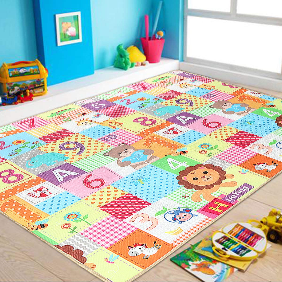 79''x71''x0.5'' Double-Sided Crawling Mat Baby Toddlers Infant Waterproof Portable Thick Playmat Are