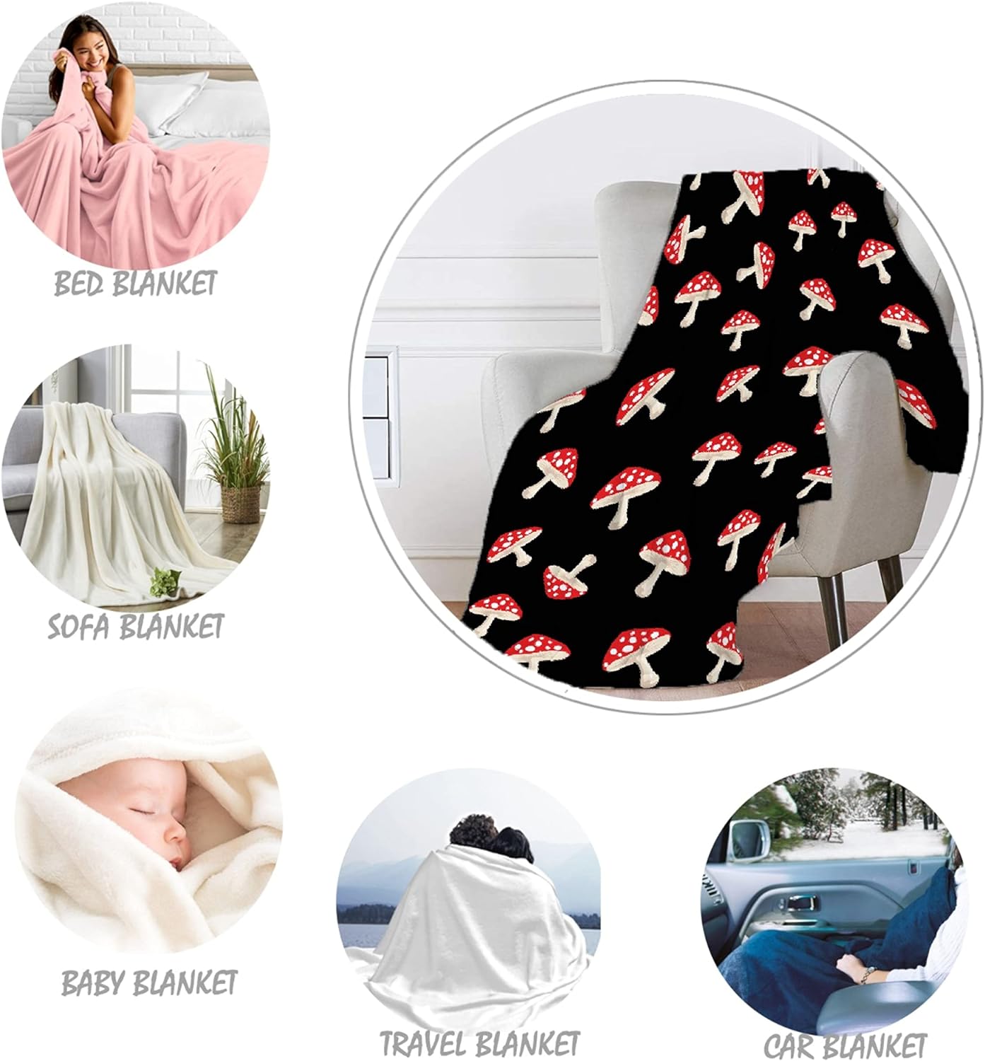 AozyHug Mushrooms Fleece Flannel Blanket Soft Fuzzy Plush Fluffy Blanket Warm Cozy Perfect Throw for