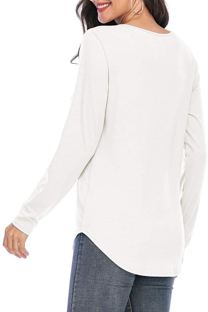 Dosoop Fashion Womens Long Sleeve Solid Color V Neck Shirts Casual Elegant Pullover Casual Loose Top