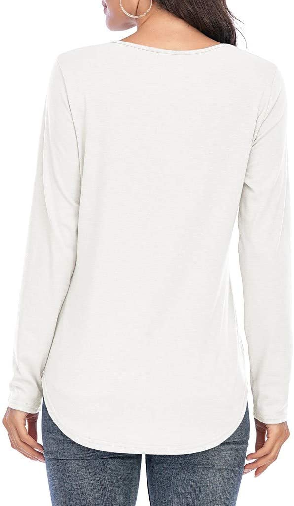 Dosoop Fashion Womens Long Sleeve Solid Color V Neck Shirts Casual Elegant Pullover Casual Loose Top