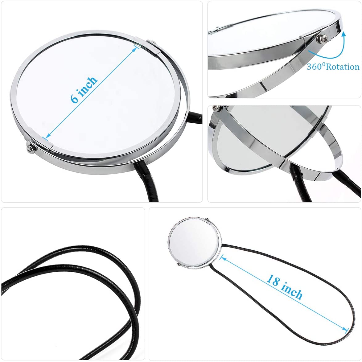 Double Sided Mirror, Standard Viewing and 5X Magnification, Mirror