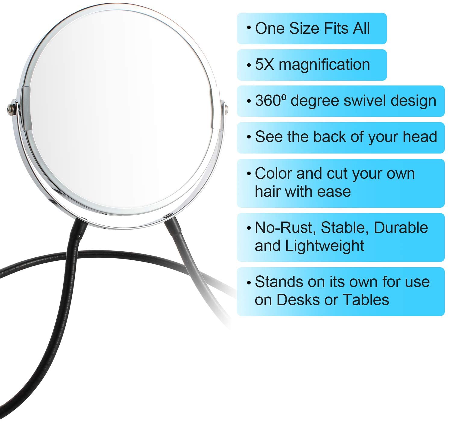 Double Sided Mirror, Standard Viewing and 5X Magnification, Mirror