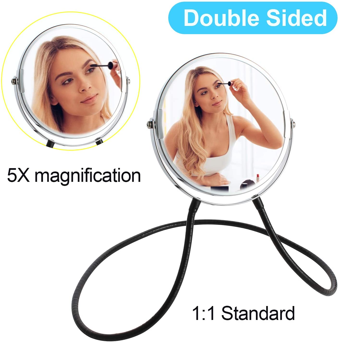 Double Sided Mirror, Standard Viewing and 5X Magnification, Mirror
