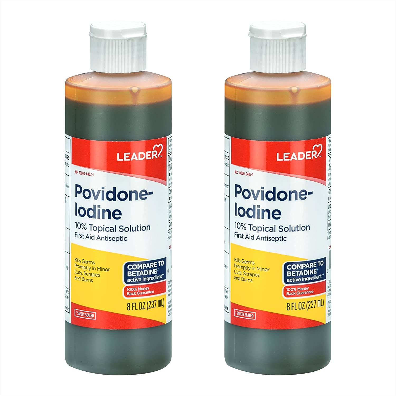 Leader Povidone Iodine 10 Prep Solution USP, First Aid Antiseptic