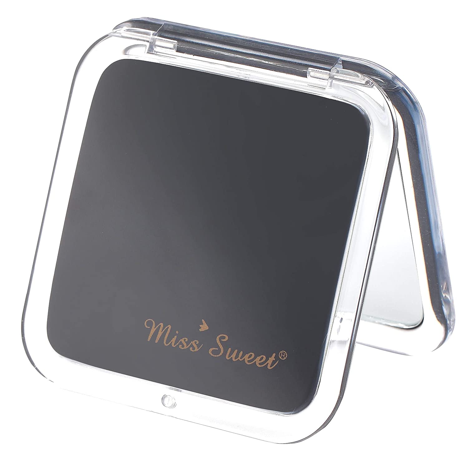 Miss Sweet Compact Mirror for Purse Pocket Mirror True Image&10X Magnification (Black)