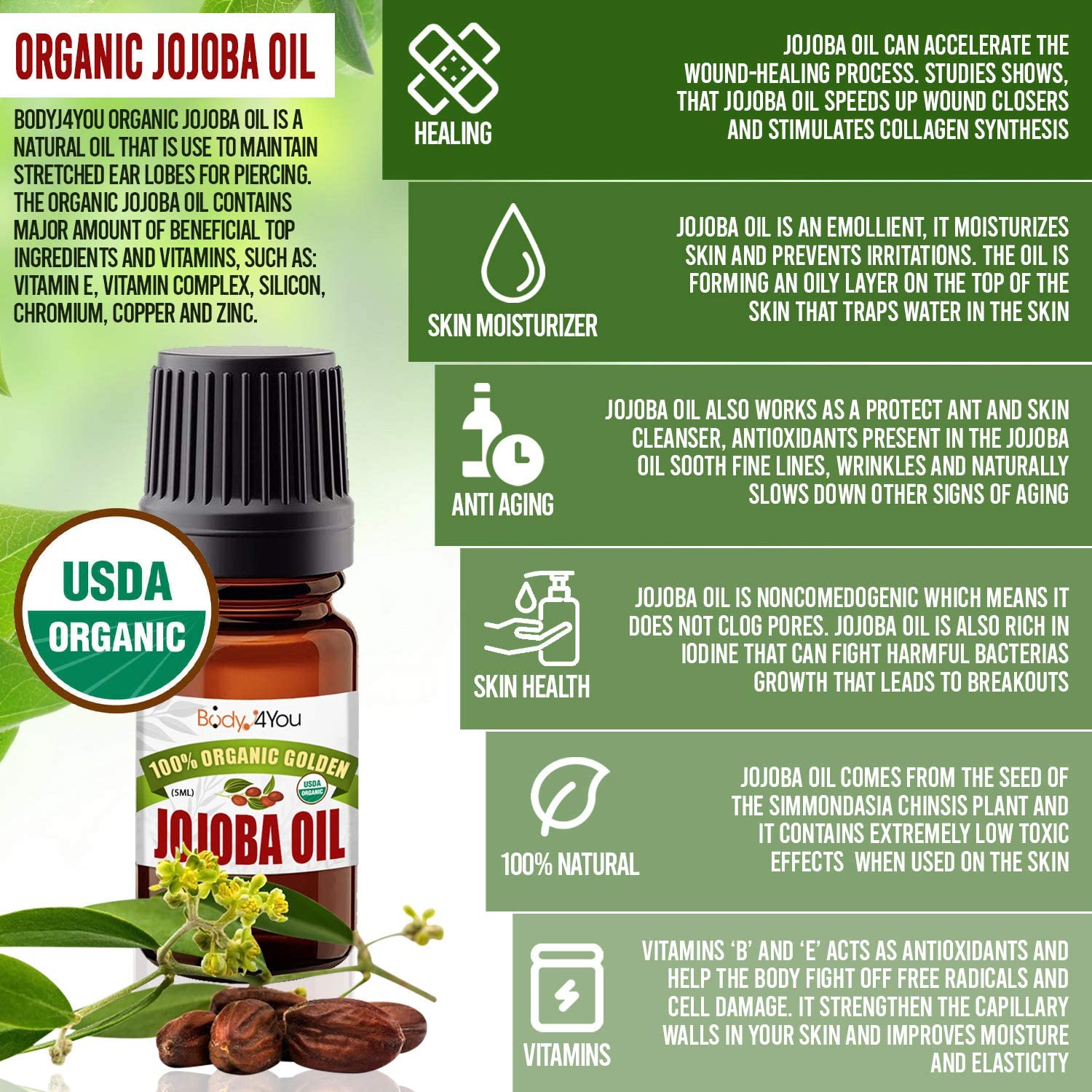 BodyJ4You 50PC Gauges Kit Ear Stretching Aftercare Jojoba Oil Wax 14G-12MM Tunnel Plug Taper Set