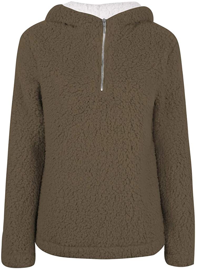 WUAI-Women Sherpa Sweatshirt Pullover Fuzzy Fleece Winter Coat Hooded Jackets