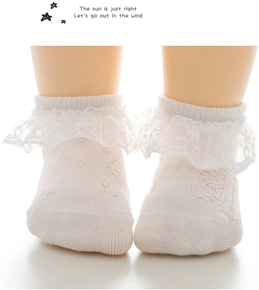 CHUNG Baby Toddler Girls Princess Cotton Frilly Socks Lace Ruffle Pack of 4/5/6 Thin Mesh Summer for