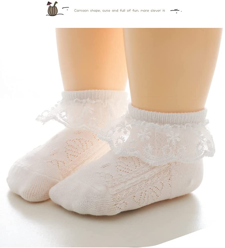 CHUNG Baby Toddler Girls Princess Cotton Frilly Socks Lace Ruffle Pack of 4/5/6 Thin Mesh Summer for