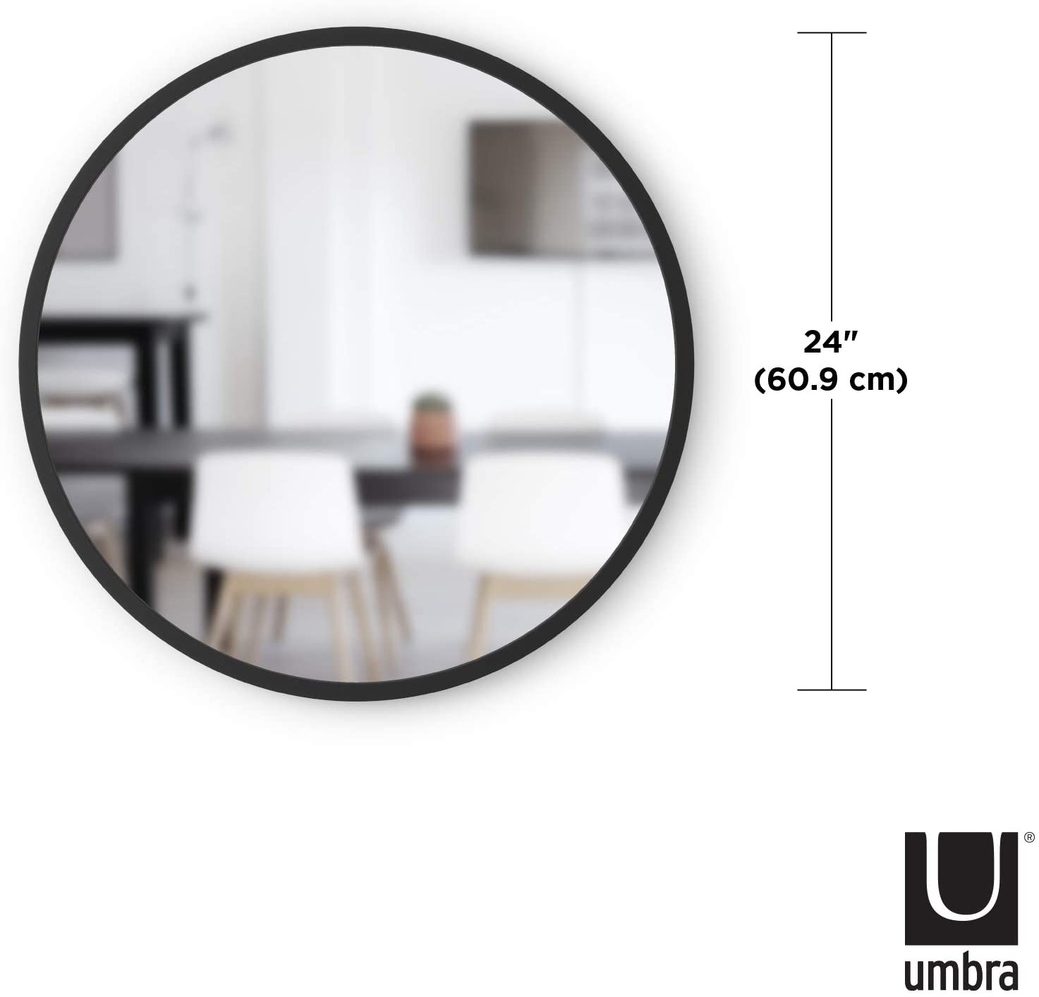 Umbra Hub 24” Round Wall Mirror with Rubber Frame, Modern Decor for Entryways, Washrooms, Living R