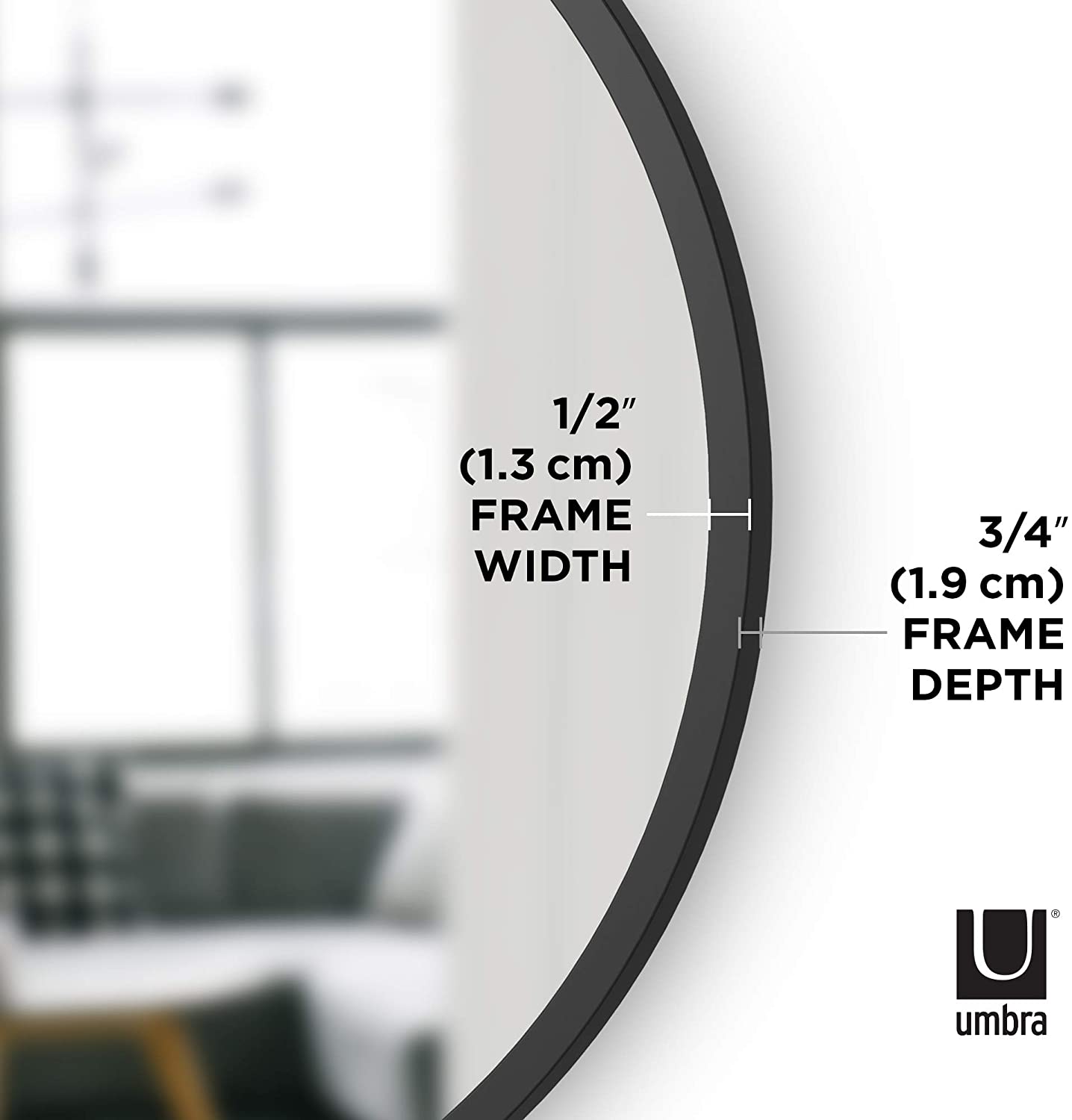 Umbra Hub 24” Round Wall Mirror with Rubber Frame, Modern Decor for Entryways, Washrooms, Living R