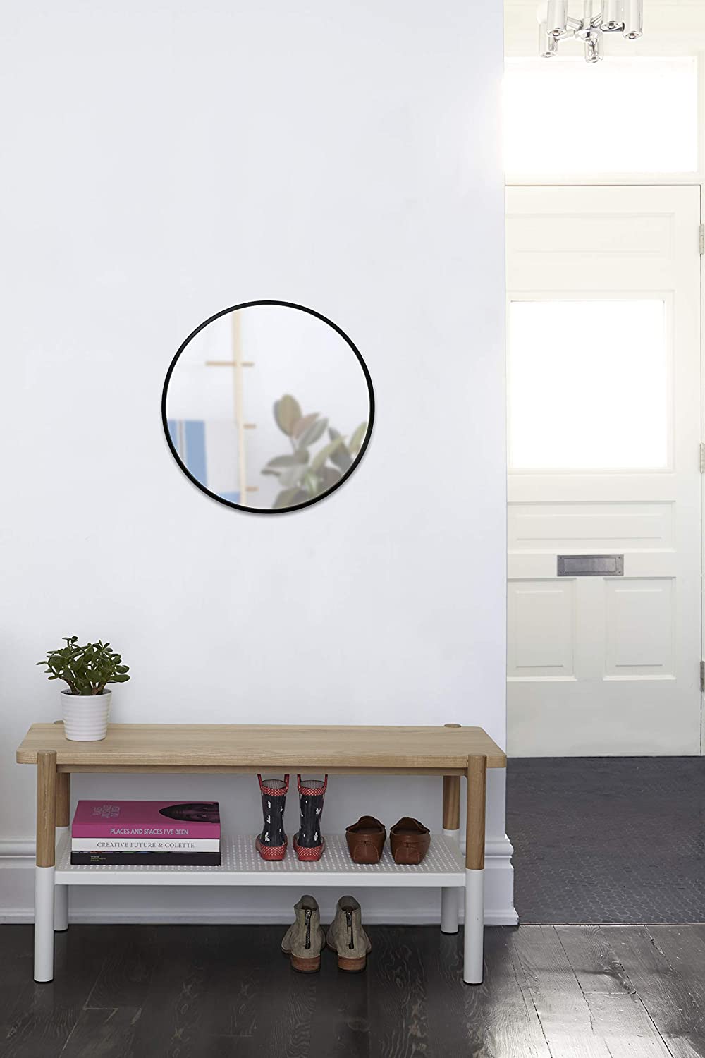 Umbra Hub 24” Round Wall Mirror with Rubber Frame, Modern Decor for Entryways, Washrooms, Living R