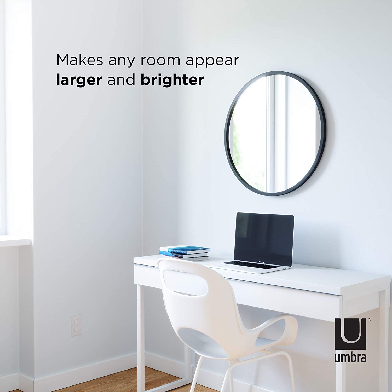 Umbra Hub 24” Round Wall Mirror with Rubber Frame, Modern Decor for Entryways, Washrooms, Living R