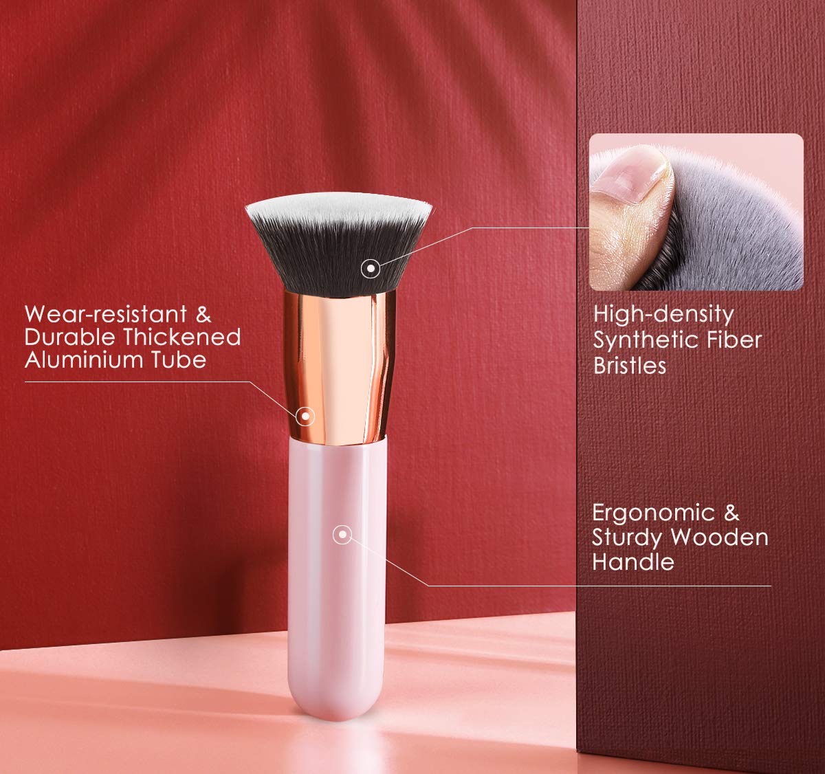 MoKo Foundation Makeup Brush, Premium Flat Head Top Kabuki Brush Portable Soft Synthetic Fiber Makeu