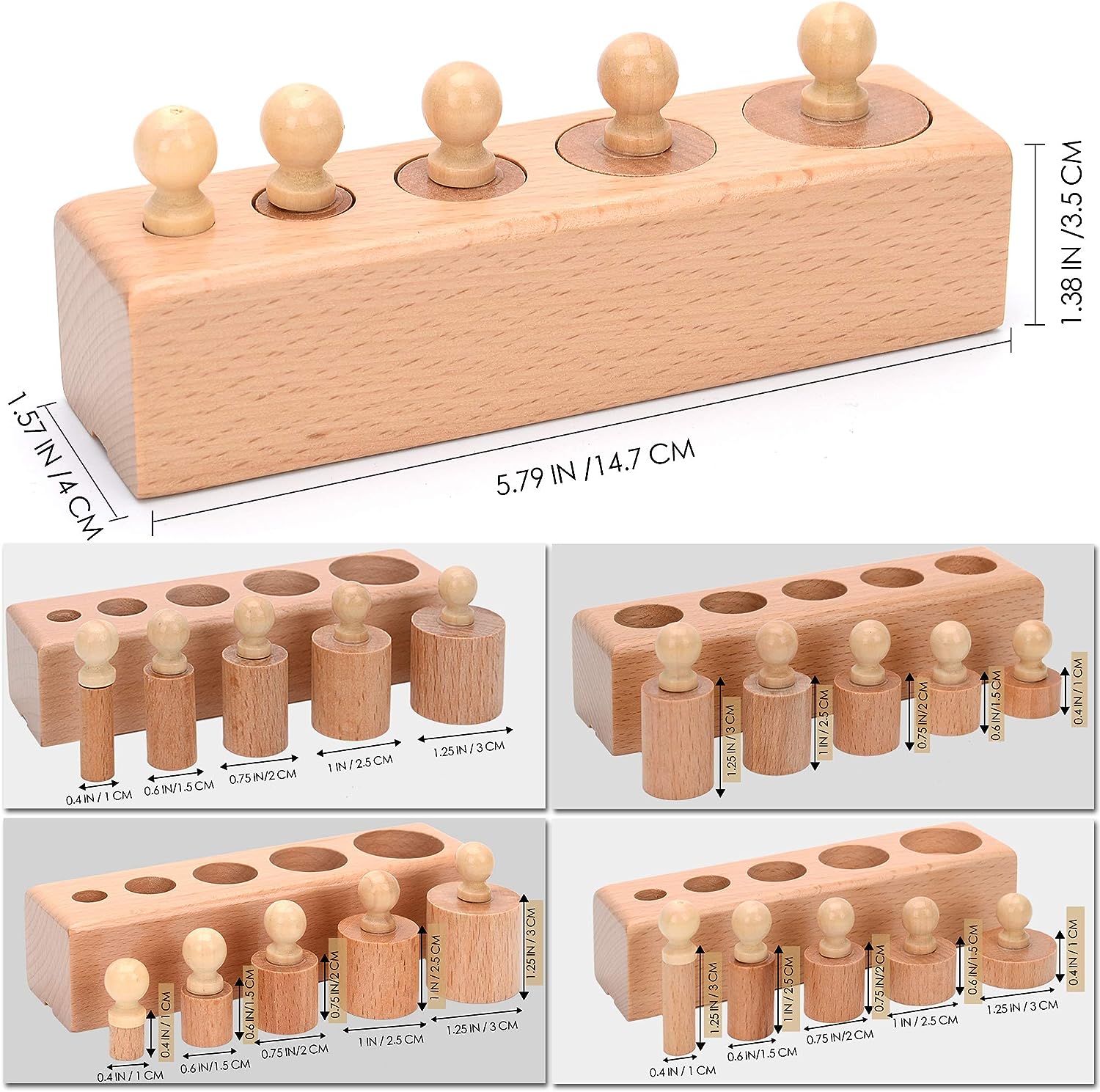 Cylinder Montessori Blocks Knobbed Cylinders Wooden Materials Baby Game Ball Mini Stacking Miniature