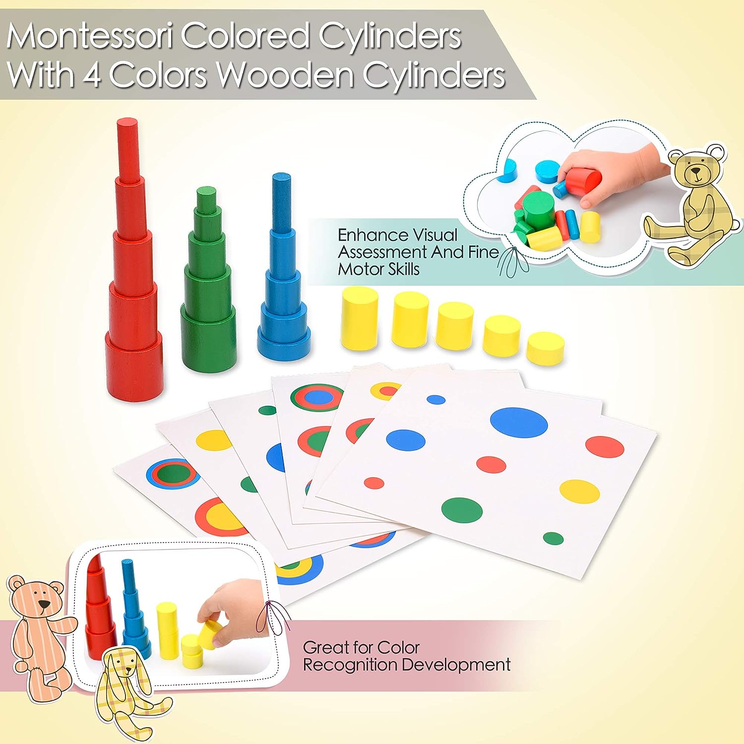Cylinder Montessori Blocks Knobbed Cylinders Wooden Materials Baby Game Ball Mini Stacking Miniature