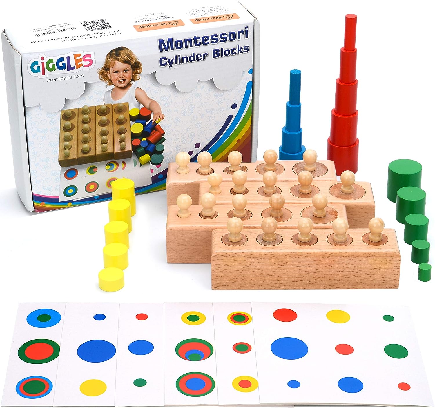 Cylinder Montessori Blocks Knobbed Cylinders Wooden Materials Baby Game Ball Mini Stacking Miniature