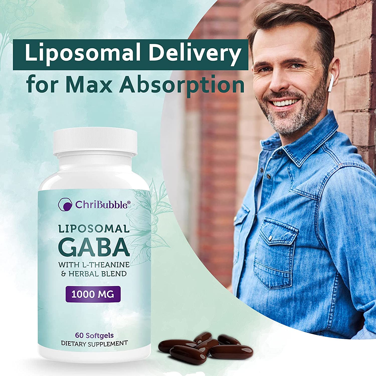 Liposomal GABA Supplements 1000mg with LTheanine 200mg,High Absorption