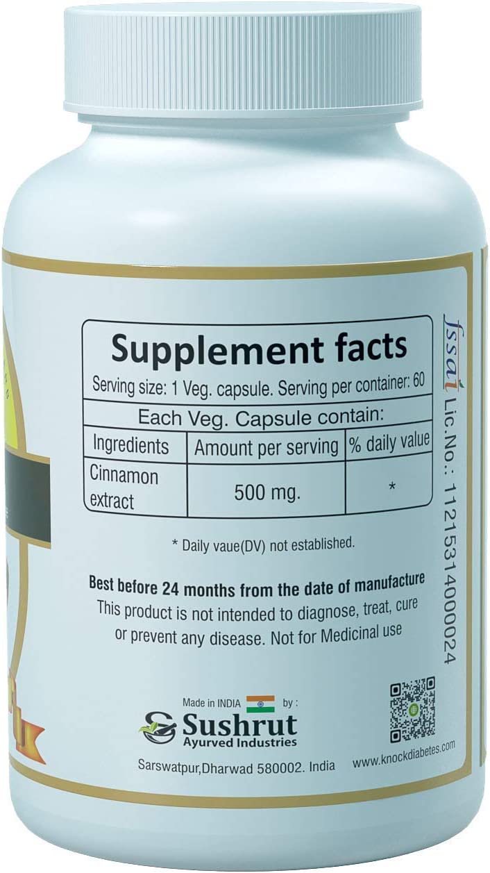 Deals4Goods Sushrut Ayurved Industries - Cinnamon Dietary Supplement (500mg X 60 Veg Capsules) - Die