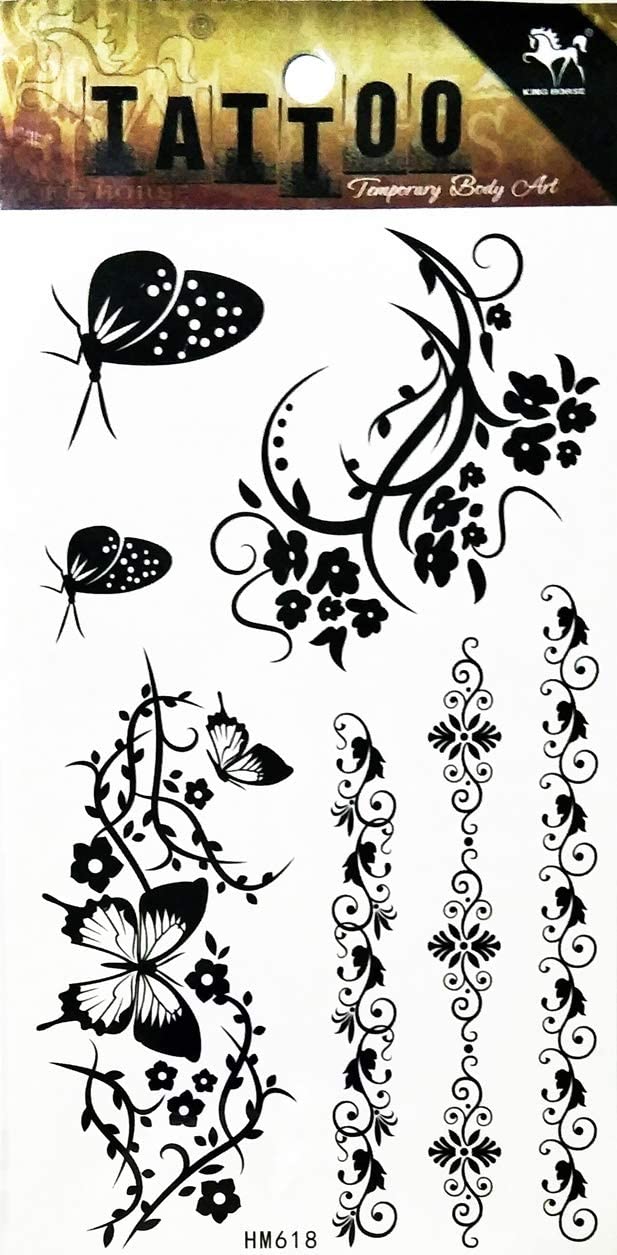 Tattoos 2 Sheets Butterfly Flowers Vines and Insects Art Fantasy 3D Tattoo Waterproof Stickers Remov