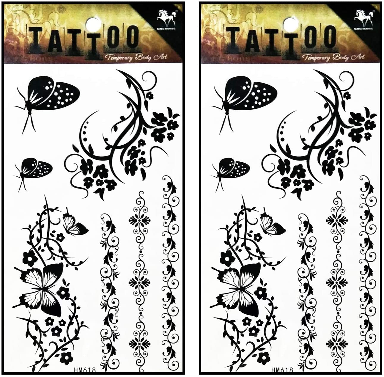 Tattoos 2 Sheets Butterfly Flowers Vines and Insects Art Fantasy 3D Tattoo Waterproof Stickers Remov