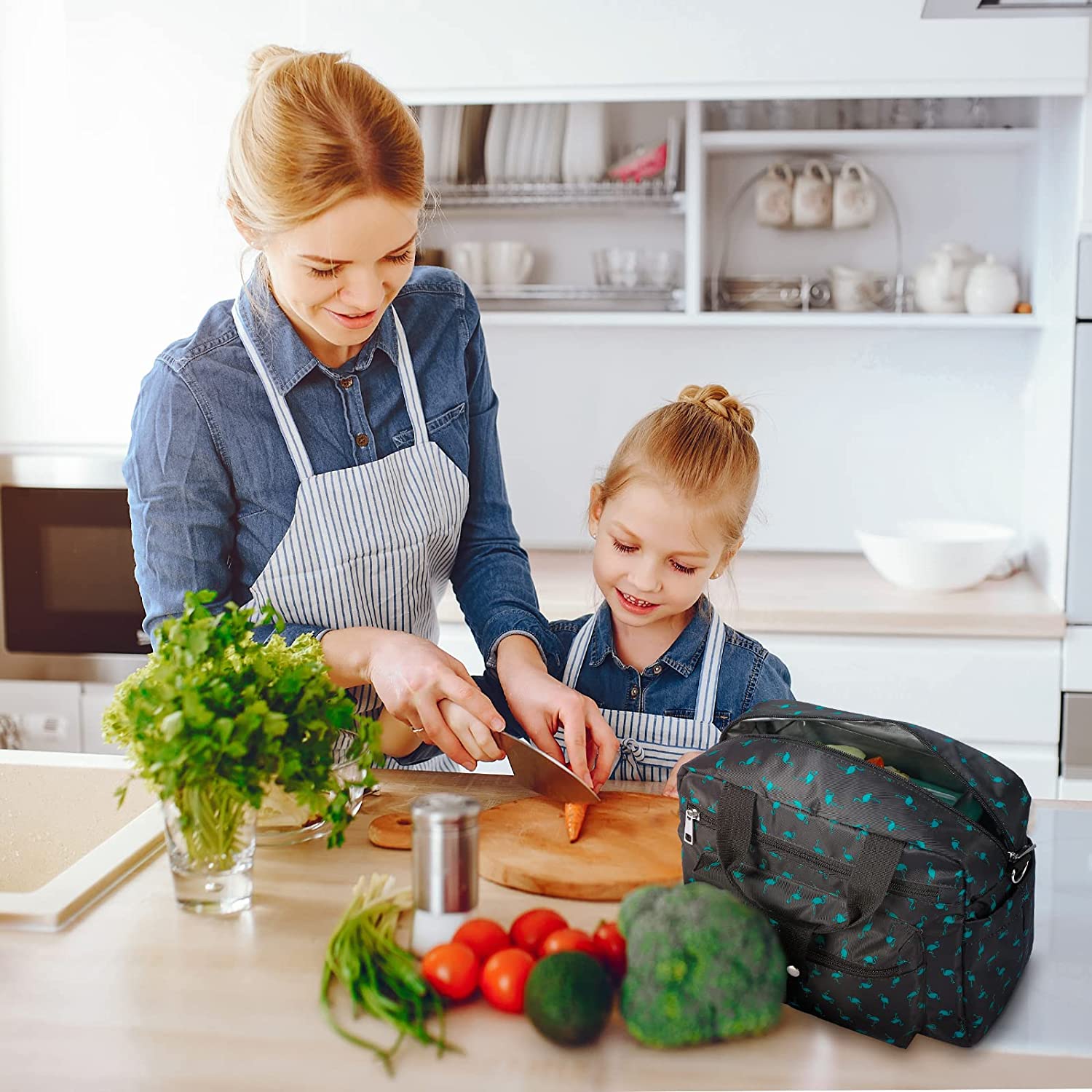 MIER Women's Lunch Totes Stylish Insulated Lunchbox Bag with Shoulder Strap for Adult Women Large Fa