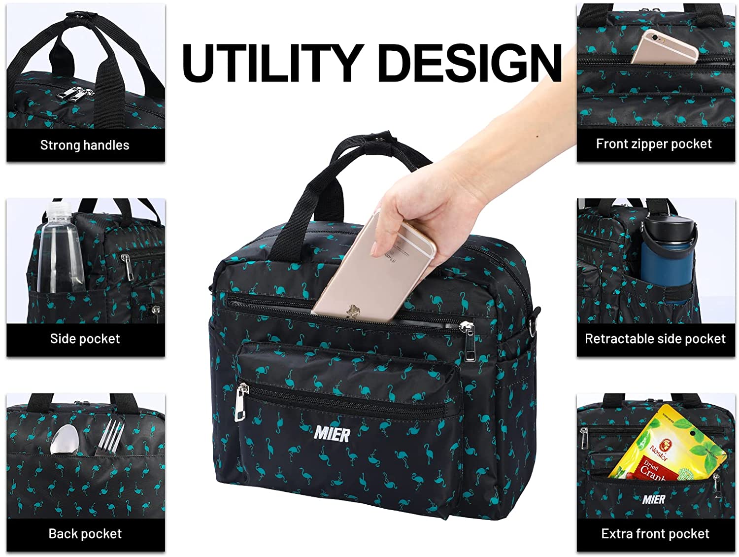 MIER Women's Lunch Totes Stylish Insulated Lunchbox Bag with Shoulder Strap for Adult Women Large Fa