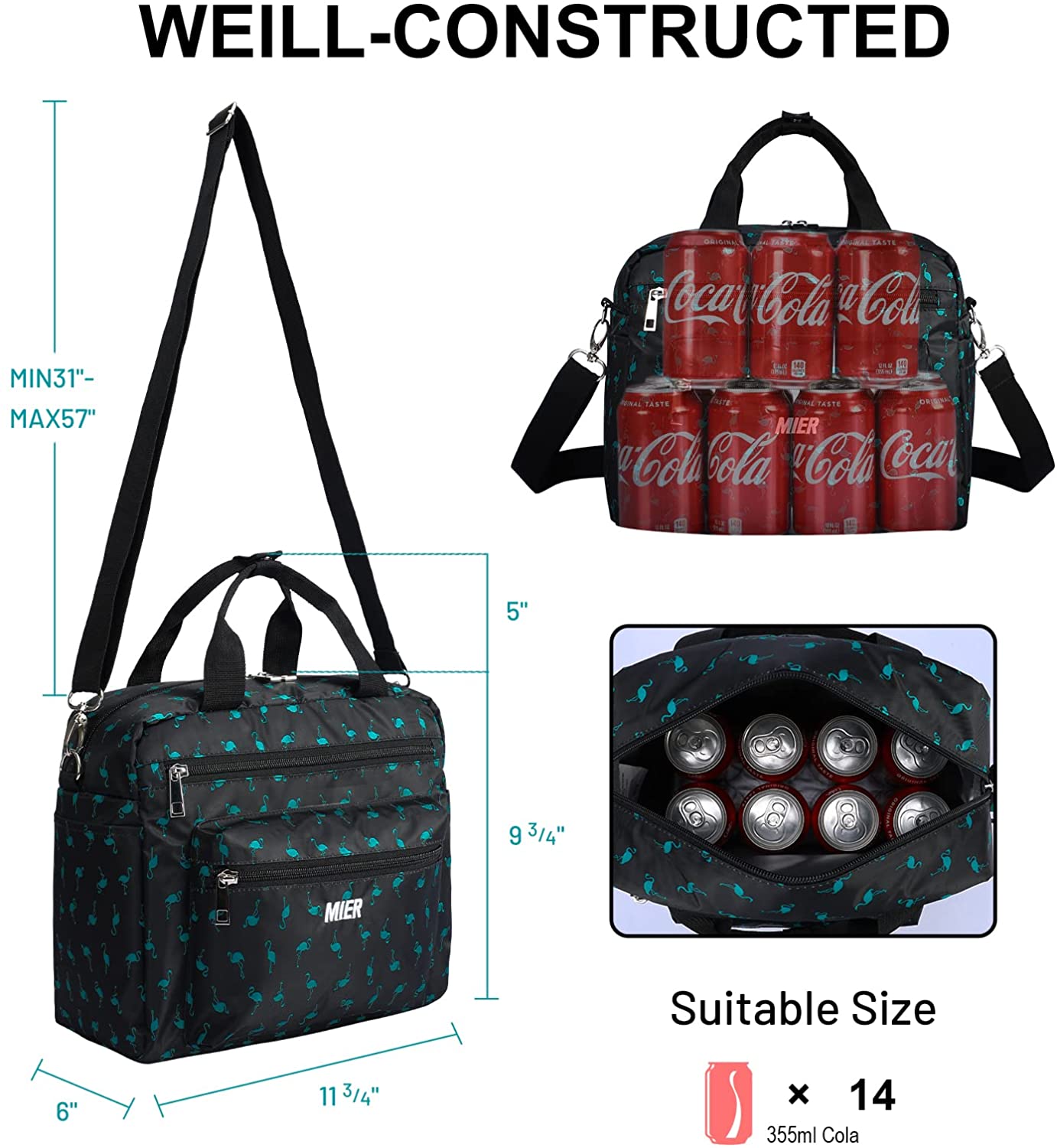 MIER Women's Lunch Totes Stylish Insulated Lunchbox Bag with Shoulder Strap for Adult Women Large Fa