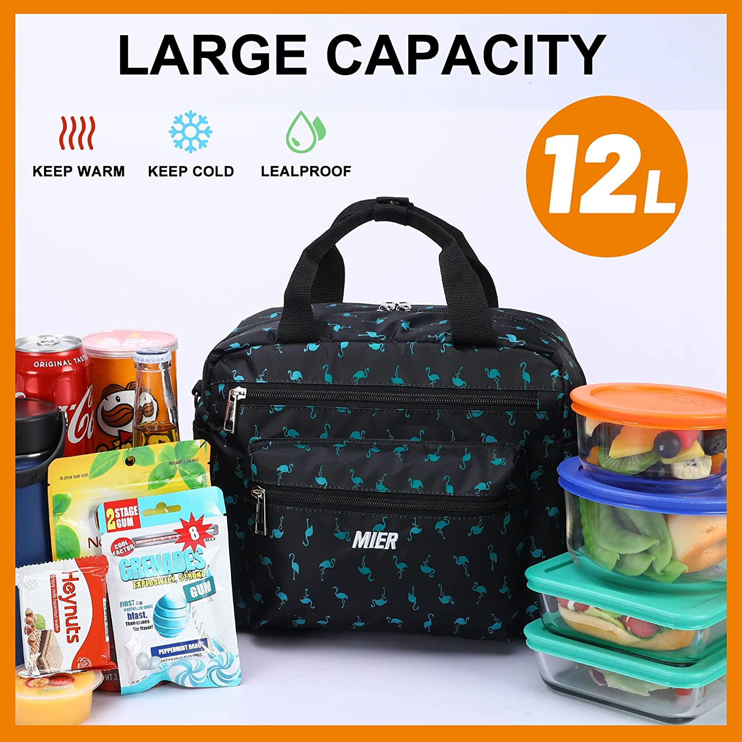 MIER Women's Lunch Totes Stylish Insulated Lunchbox Bag with Shoulder Strap for Adult Women Large Fa