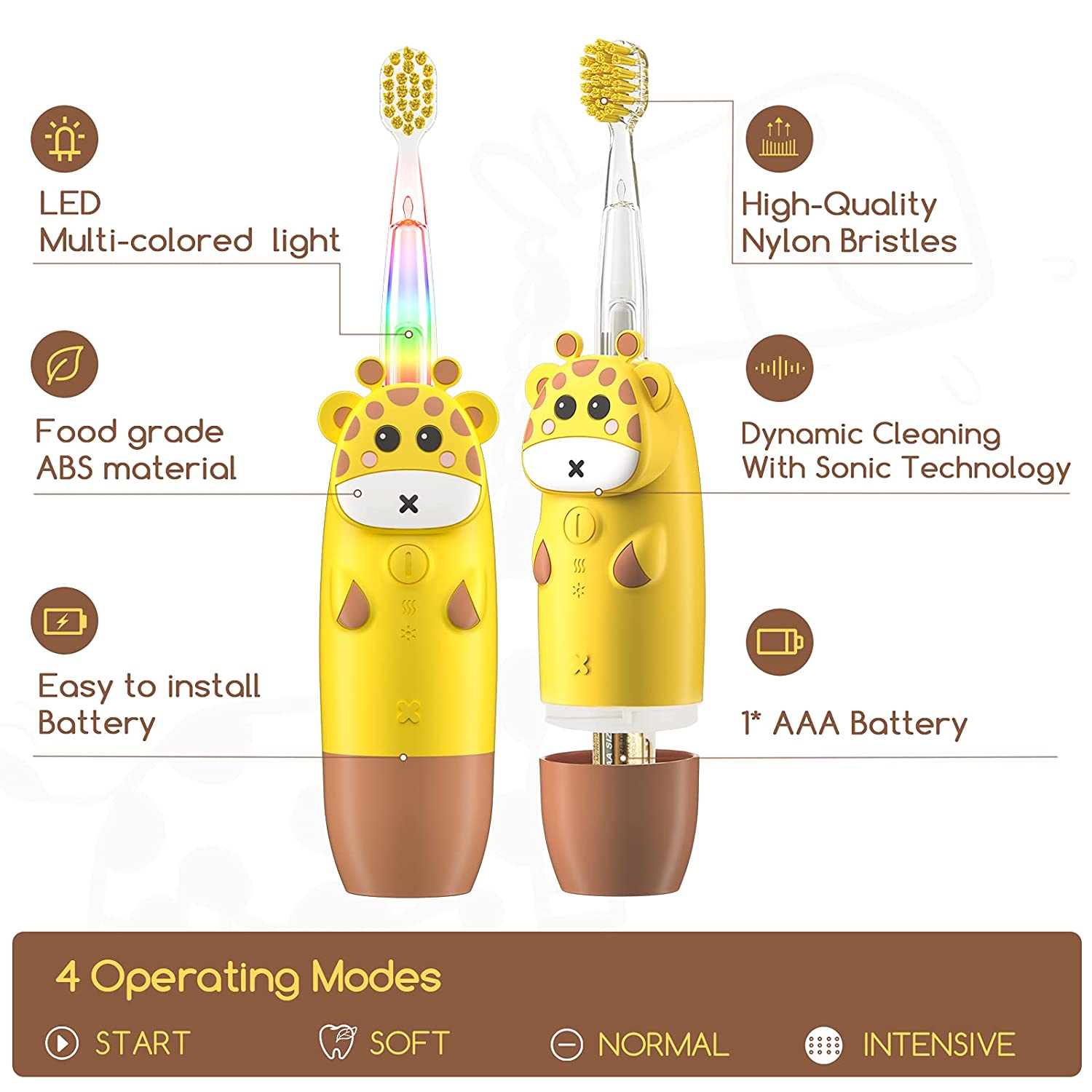 Toddler Electric Toothbrush, ANSAUCT Infant Toothbrush with Smart LED Timer and Sonic Baby Electric 