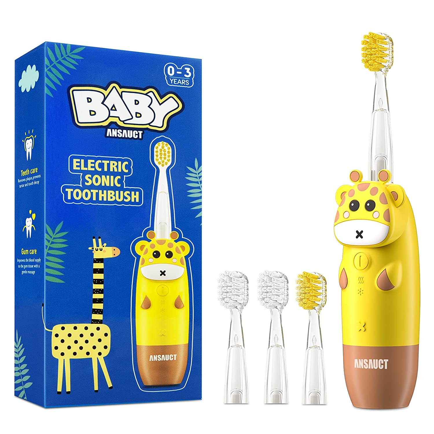 Toddler Electric Toothbrush, ANSAUCT Infant Toothbrush with Smart LED Timer and Sonic Baby Electric 