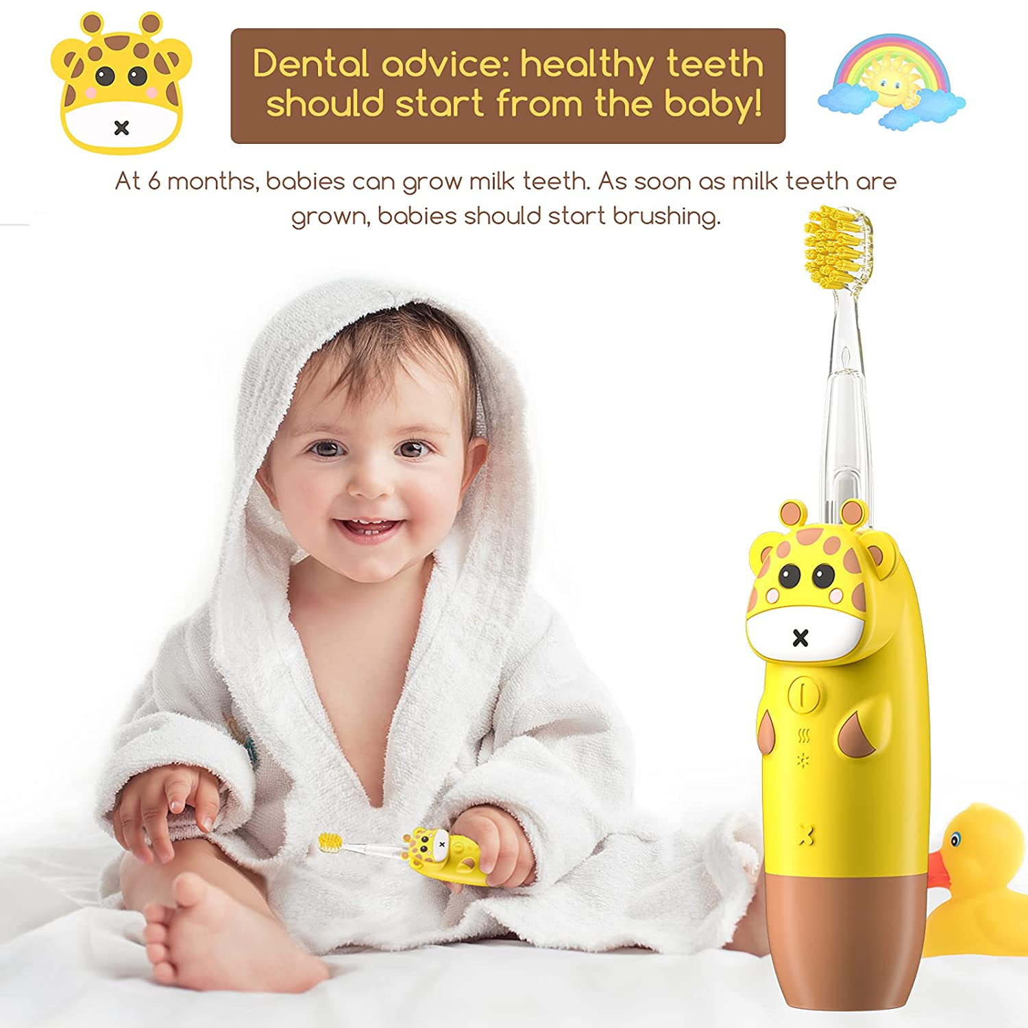 Toddler Electric Toothbrush, ANSAUCT Infant Toothbrush with Smart LED Timer and Sonic Baby Electric 