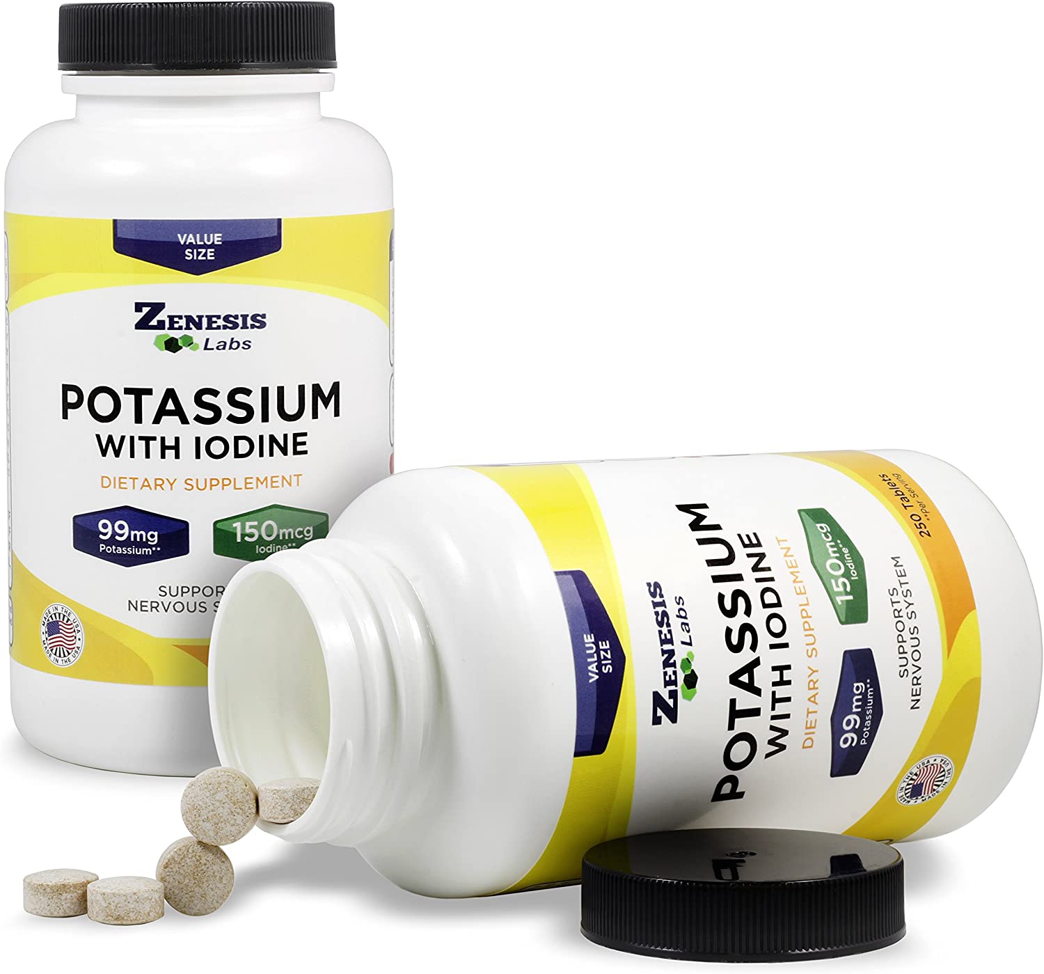 Potassium Gluconate with Iodine Kelp - 250 Tablets - 99mg per Tablet with 150mcg of Iodine - Leg & M