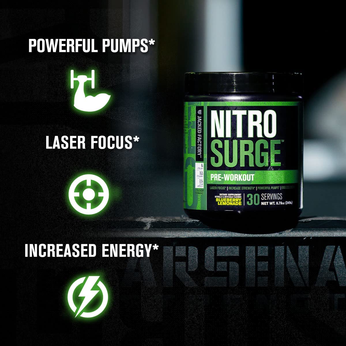 NITROSURGE Pre Workout Supplement - Energy Booster, Instant Strength Gains, Clear Focus, & Intense P