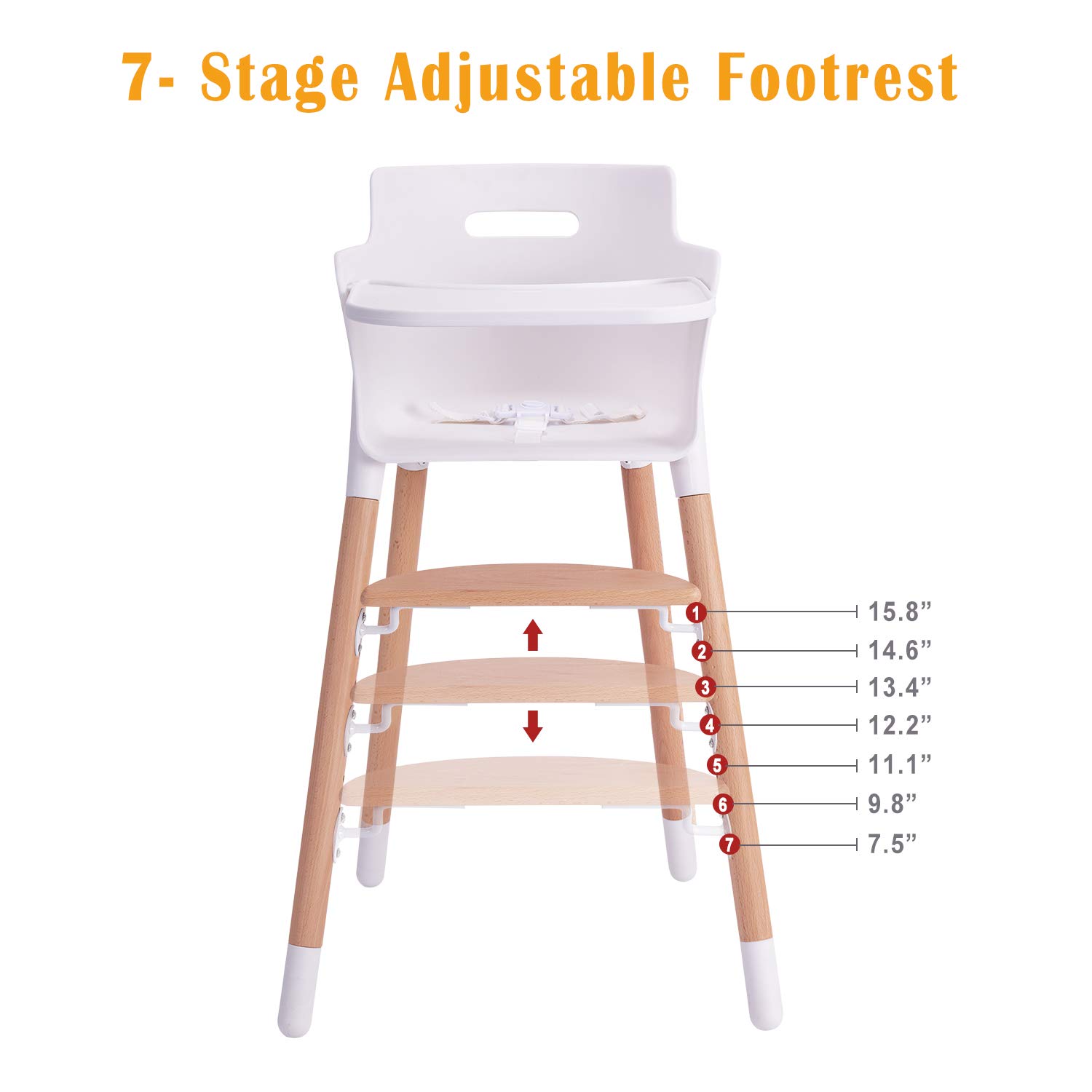 HAN-MM Baby High Chair, Wooden High Chair with Removable Tray and Adjustable Legs for Baby/Infants/T
