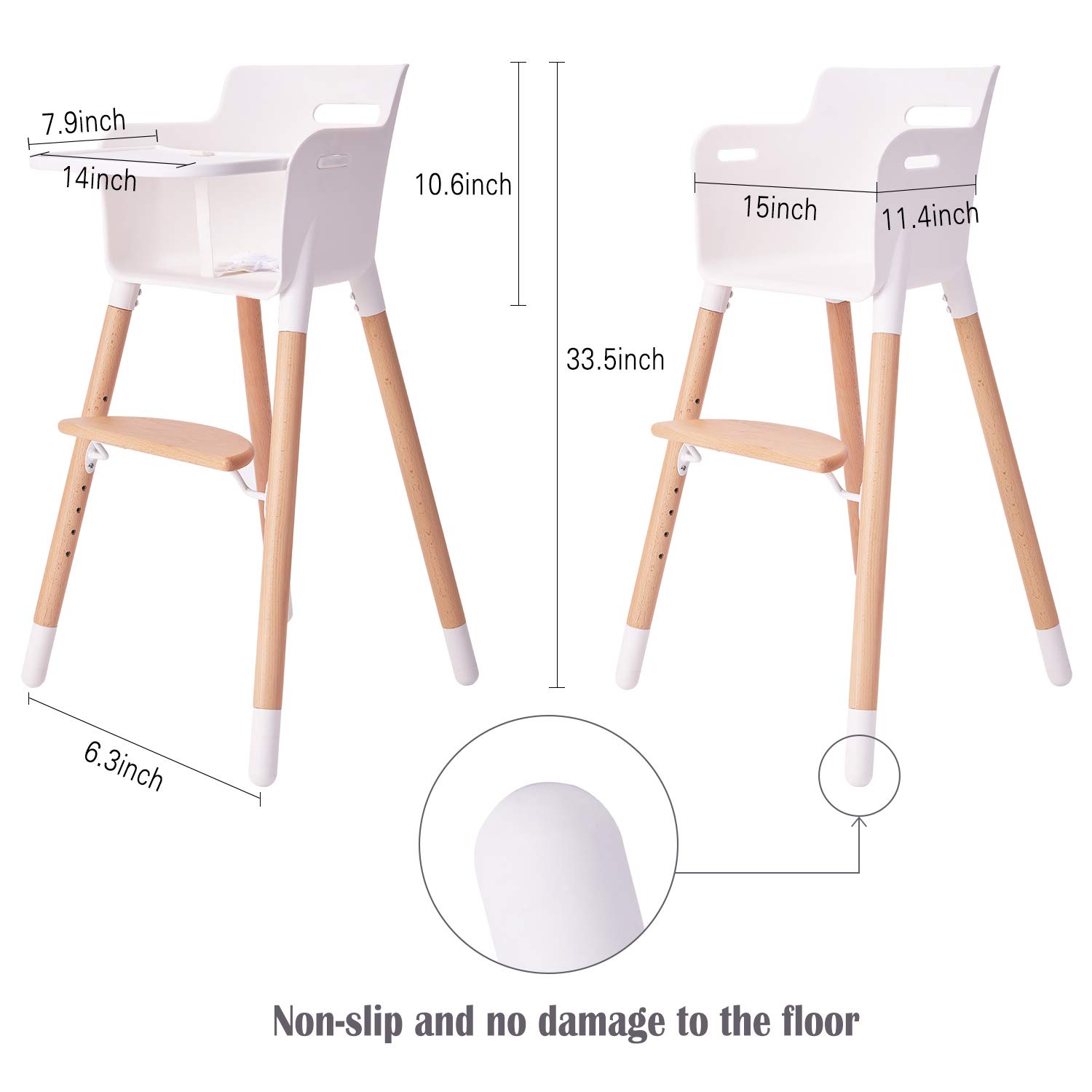 HAN-MM Baby High Chair, Wooden High Chair with Removable Tray and Adjustable Legs for Baby/Infants/T