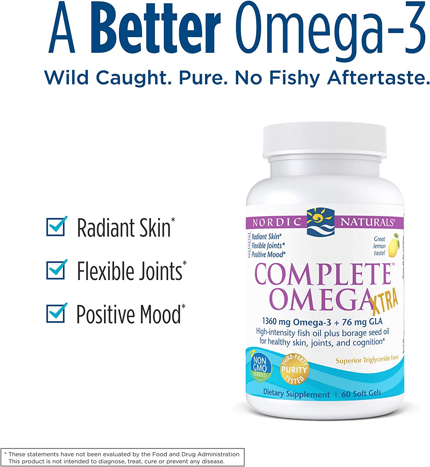 Nordic Naturals Complete Omega Xtra, Lemon - 60 Soft Gels - 1360 mg Omega-3 + 76 mg GLA - Healthy Sk