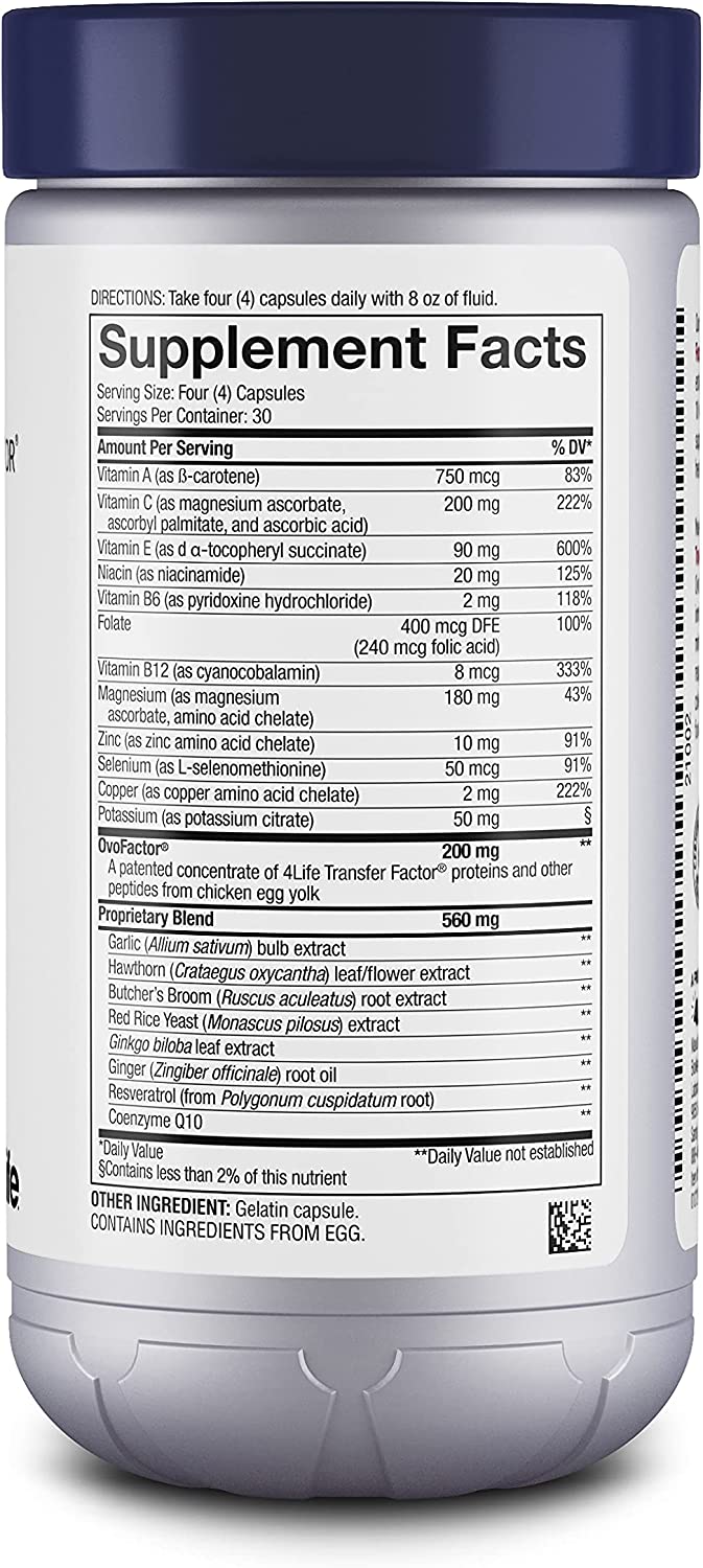 4Life Transfer Factor Cardio - Targeted Cardiovascular System Support with Ginkgo Biloba, Garlic, an