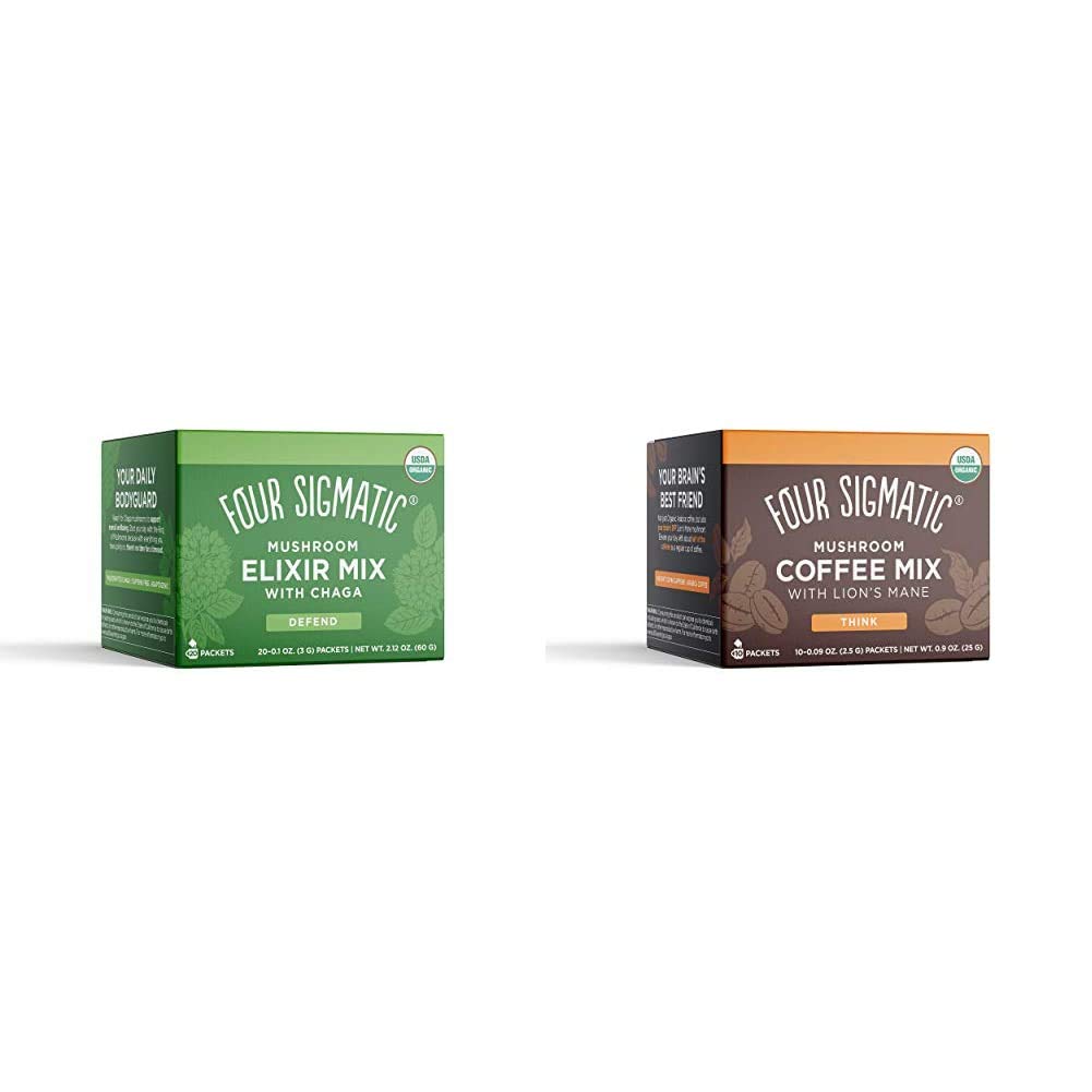 Four Sigmatic Chaga Mushroom Elixir, Organic Chaga Mushroom Powder, Pack of 20 & Mashroom Instant Co