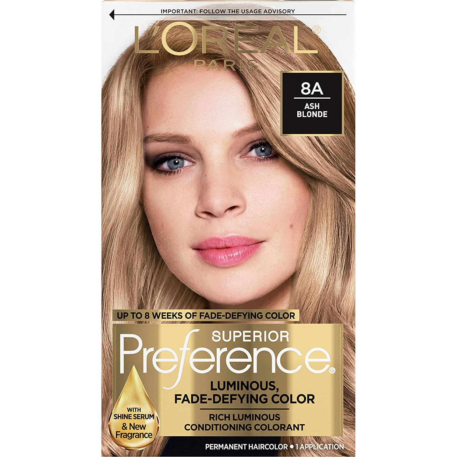 L'Oreal Paris Superior Preference Fade-Defying + Shine Permanent Hair Color, 8A Ash Blonde, Pack of 