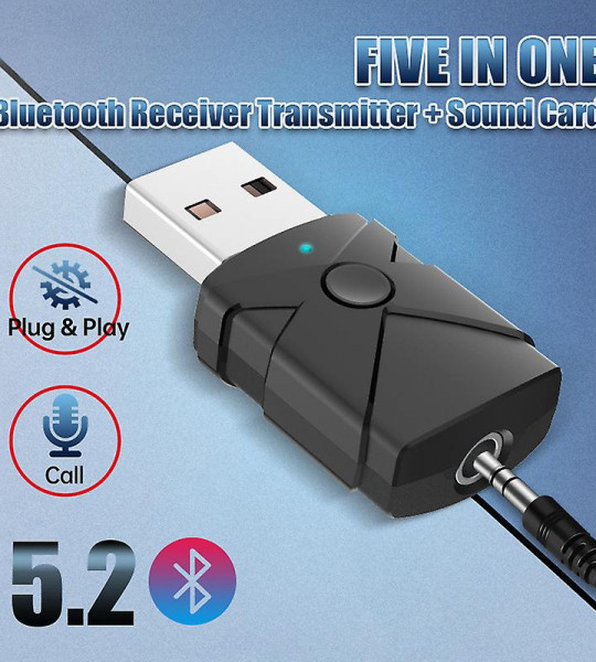 5 In 1 USB Bluetooth 5.2 Transmitter Receiver Stereo Bluetooth RCA USB 3.5mm AUX For TV PC Headphones Home Stereo Car HIFI Audio